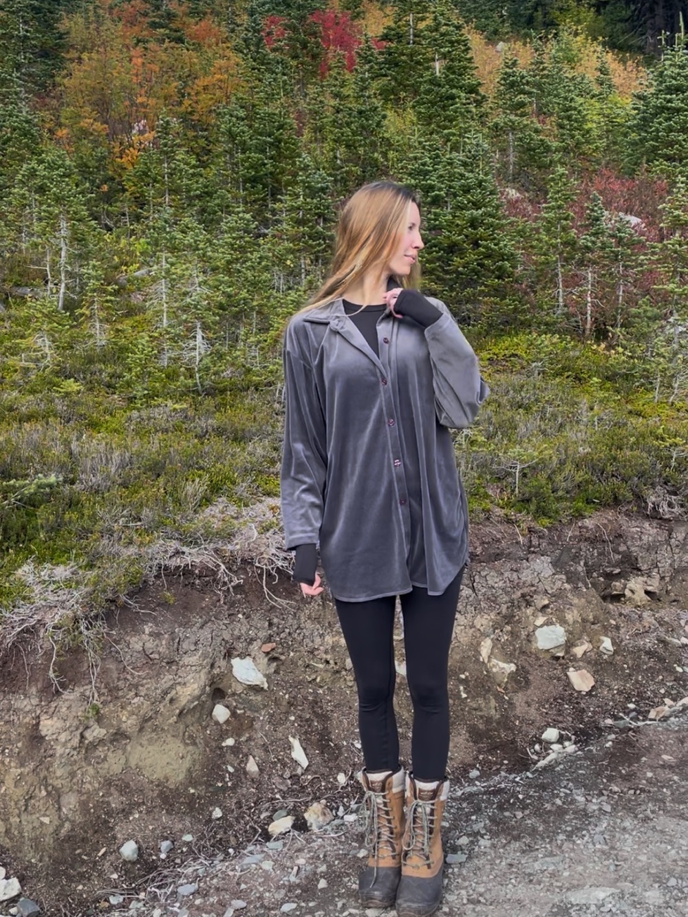 Women's Velvet Gray Teddy Button Down